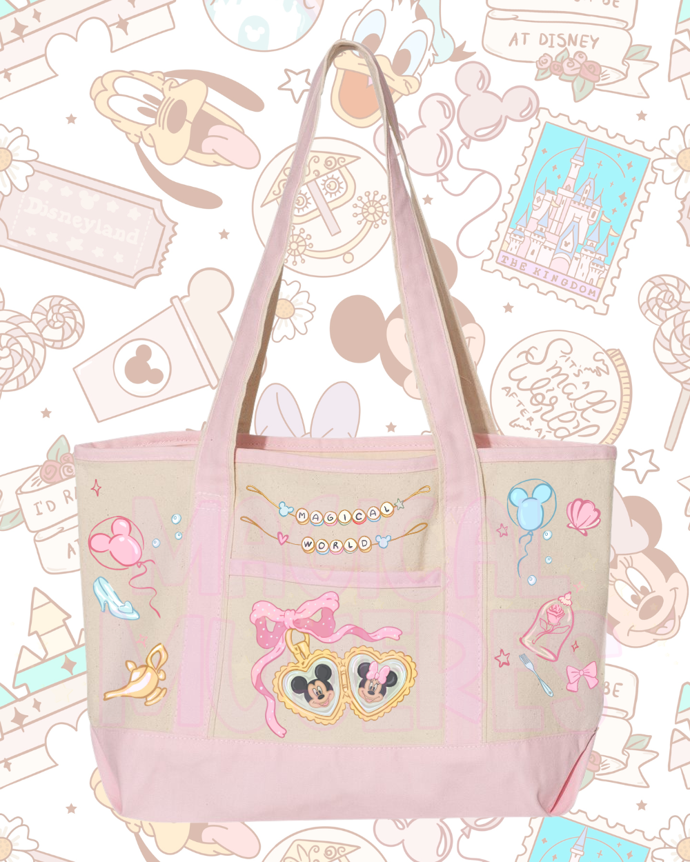 Ivory and Pink Magical World Tote Bag